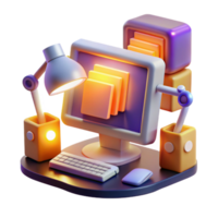 magnificent abstract A vintage computer monitor displaying complex code, surrounded by scattered floppy disks and punch cards, illuminated by the warm glow of a desk lamp. Retrofuturistic style 4K png