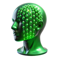 magnificent abstract A transparent human head filled with swirling binary code, illuminated from within by a vibrant green light. Abstract style high quality png