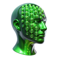 stunning modern A transparent human head filled with swirling binary code, illuminated from within by a vibrant green light. Abstract style 4K png