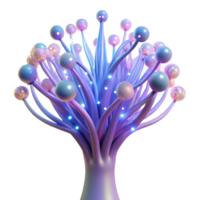 elegant classic A bioluminescent tree with branches made of fiber optic cables, softly glowing in a dark forest, dreamy and ethereal lighting. Fantasy, bioluminescence style authentic png