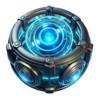 extraordinary creative A quantum computer processing data, intricate glowing patterns swirling within its transparent casing, lit by a cool, electric blue light. Sci fi, cyberpunk style original png