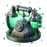 beautiful creative An antique telephone floating in a digital void, surrounded by glitching static and binary code, illuminated by a flickering, green light. Glitch art style exclusive png