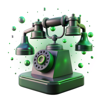 großartig kreativ ein Antiquität Telefon schwebend im ein Digital Leere, umgeben durch Glitching statisch und binär Code, beleuchtet durch ein flackern, Grün Licht. Panne Kunst Stil hoch Auflösung png