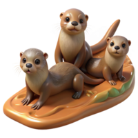 stunning abstract A family of playful river otters sliding down a muddy bank, dappled sunlight filtering through the trees, painted in an impressionistic style original png