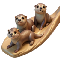 beautiful minimalist A family of playful river otters sliding down a muddy bank, dappled sunlight filtering through the trees, painted in an impressionistic style exclusive png