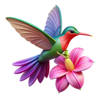 magnificent artistic A hummingbird hovering over a vibrant fuchsia flower, wings a blur of motion, depicted in a vibrant Art Nouveau style 4K png