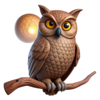 serene abstract A wise old owl perched on a gnarled branch, its eyes glowing in the moonlight, rendered in a detailed, realistic pencil sketch style premium png
