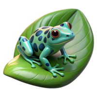 wonderful traditional A tiny, intricately patterned poison dart frog sitting on a large, glossy leaf, lit by a bright, tropical sunlight, rendered in a hyperrealistic style high quality png
