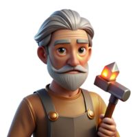 dramatic vintage Portrait of an elderly blacksmith, face etched with wrinkles, illuminated by the warm glow of a forge, holding a hammer. Rembrandt lighting. Realistic style genuine png