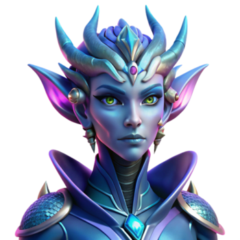 atemberaubend rustikal Porträt von ein Regal Außerirdischer Königin mit irisierend Waage, scharf, eckig Merkmale, und ein Piercing Blick, beleuchtet durch ein Cool, ätherisch Licht. Biopunk ästhetisch. detailliert detailliert png