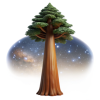 dramatic classic A giant sequoia tree, reaching towards a starry night sky, illuminated by the soft glow of the Milky Way, painting style authentic png