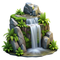 impressive vintage A cascading waterfall flowing over mossy rocks, surrounded by lush ferns, long exposure photography style 4K png