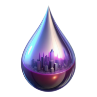 magnificent minimalist A single, perfect drop of mercury reflecting distorted images of a futuristic cityscape, lit by neon signs, cyberpunk style original png