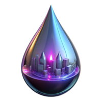 wonderful rustic A single, perfect drop of mercury reflecting distorted images of a futuristic cityscape, lit by neon signs, cyberpunk style professional png