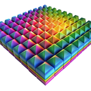 sereno rústico un campo de vistoso, teselado patrones, iluminado por un cambiando, arco iris luz, op Arte estilo alto resolución png