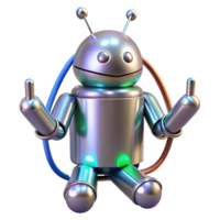 sereno moderno uma cromada andróide dentro uma ioga pose, fios fluindo a partir de Está juntas gostar energia, vibrante néon iluminação, cyberpunk estilo original png
