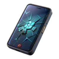 vibrant abstract A cracked smartphone screen displaying a cryptic binary code, backlight illuminating the cracks, dark and gritty style exclusive png