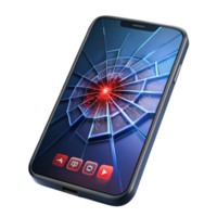 dramatic traditional A cracked smartphone screen displaying a cryptic binary code, backlight illuminating the cracks, dark and gritty style high quality png