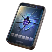 elegant vintage A cracked smartphone screen displaying a cryptic binary code, backlight illuminating the cracks, dark and gritty style 4K png