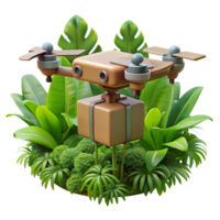 extraordinary classic A drone delivering a package in a dense jungle environment, realistic textures, dappled sunlight filtering through the canopy, photorealistic style 4K png