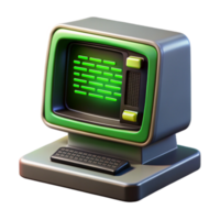 dramatic classic A vintage computer terminal displaying lines of code, green monochrome display, dark room lighting, retrofuturism style high quality png