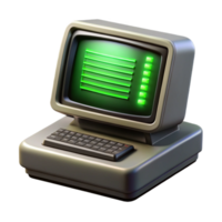 elegant classic A vintage computer terminal displaying lines of code, green monochrome display, dark room lighting, retrofuturism style high resolution png