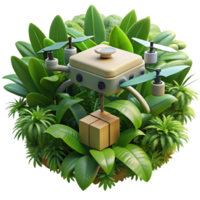 elegant minimalist A drone delivering a package in a dense jungle environment, realistic textures, dappled sunlight filtering through the canopy, photorealistic style genuine png