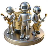 stunning abstract A group of robots playing musical instruments, polished metallic surfaces, stage lighting, art deco style high resolution png