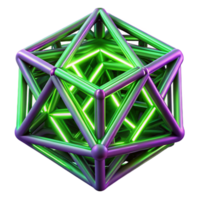 impressive contemporary Geometric fractals composed of interconnected, glowing neon green lines, against a backdrop of deep, velvety purple, rendered in a cyberpunk style genuine png