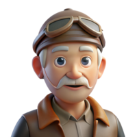 vibrant classic An elderly man with a weathered face and kind eyes, wearing a worn leather aviator cap, soft natural light, photorealistic style detailed png