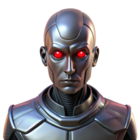 elegant creative Portrait of an android with polished chrome skin and glowing red eyes, futuristic cyberpunk lighting, digital art style detailed png