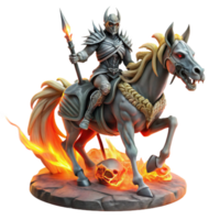 vibrant classic A spectral Valkyrie riding a skeletal steed across a fiery battlefield, illustrated in the style of Frank Frazetta, dramatic chiaroscuro lighting, high resolution png