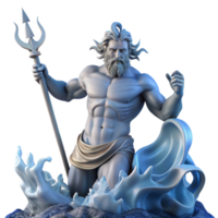 extraordinary modern Poseidon rising from a turbulent sea, clutching his trident, in the style of a Greek marble statue, illuminated by a single beam of moonlight, original png