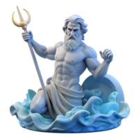 vibrant abstract Poseidon rising from a turbulent sea, clutching his trident, in the style of a Greek marble statue, illuminated by a single beam of moonlight, authentic png