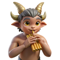 serene minimalist A mischievous satyr playing a pan flute in a sun drenched forest glade, Art Nouveau style, dappled lighting, genuine png