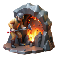 elegant artistic A Cyclops forging a weapon in a volcanic cave, fiery lighting, realistic style, detailed png