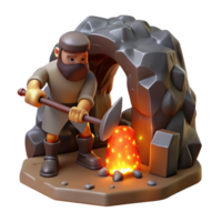 serene artistic A Cyclops forging a weapon in a volcanic cave, fiery lighting, realistic style, 4K png