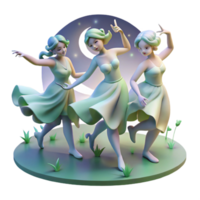 impressive creative A group of nymphs dancing in a moonlit meadow, Impressionist painting style, soft, diffused lighting, high resolution png