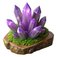 wonderful creative A cluster of amethyst crystals growing on a mossy log, soft diffuse lighting, macro photography, ethereal, fantasy genuine png
