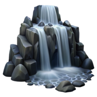 stunning contemporary A cascading waterfall flowing over smooth, black rocks, long exposure, misty atmosphere, ethereal high quality png