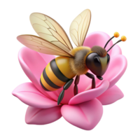 serene minimalist A close up of a bee collecting pollen from a bright pink flower, macro photography, sharp focus, natural light high resolution png