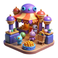 impressive minimalist A vibrant, alien marketplace filled with bizarre creatures and glowing stalls, bustling with activity. Warm, inviting lighting. Cartoon style authentic png