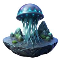 wonderful traditional A giant, bioluminescent jellyfish, drifting through the deep ocean of an alien world. Dark, mysterious lighting. Surreal style premium png