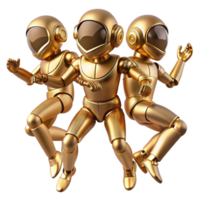 beautiful modern A group of humanoid robots, with polished brass bodies, performing a synchronized dance in a zero gravity environment. Soft, ambient lighting. Steampunk style exclusive png