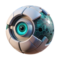 extraordinary contemporary A solitary, robotic eye staring out from a cracked screen, displaying complex code. Cold, sterile lighting. Glitch art style authentic png