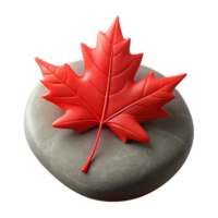 dramatic modern A single, vibrant red maple leaf delicately balanced on a smooth, grey river stone, illuminated by a soft, diffused sunlight. Macro photography, hyperrealistic professional png