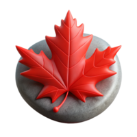 stunning creative A single, vibrant red maple leaf delicately balanced on a smooth, grey river stone, illuminated by a soft, diffused sunlight. Macro photography, hyperrealistic premium png