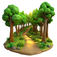 impressive minimalist A winding dirt path through a lush, green forest canopy, dappled with golden sunlight filtering through the leaves. Impressionist painting style high quality png