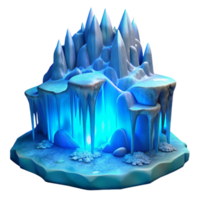 stunning abstract A frozen waterfall with intricate ice formations, illuminated by a cool, blue light. Photorealistic, winter landscape high resolution png