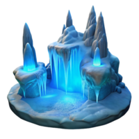 wonderful minimalist A frozen waterfall with intricate ice formations, illuminated by a cool, blue light. Photorealistic, winter landscape authentic png